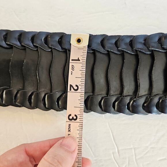 Guess Black Faux Leather Wide Belt Rhinestones Womens Medium Bold Goth Night Out - Picture 9 of 11